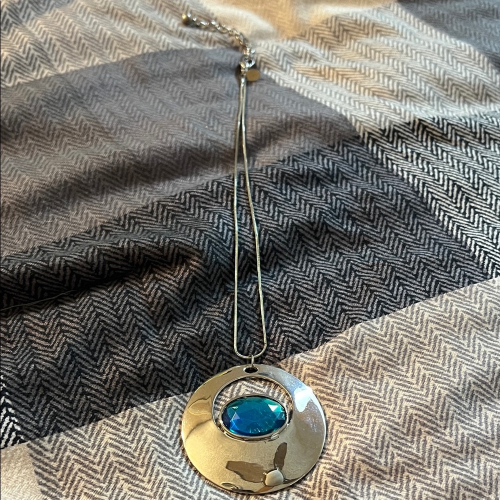 Express Silver Necklace with Blue Accent